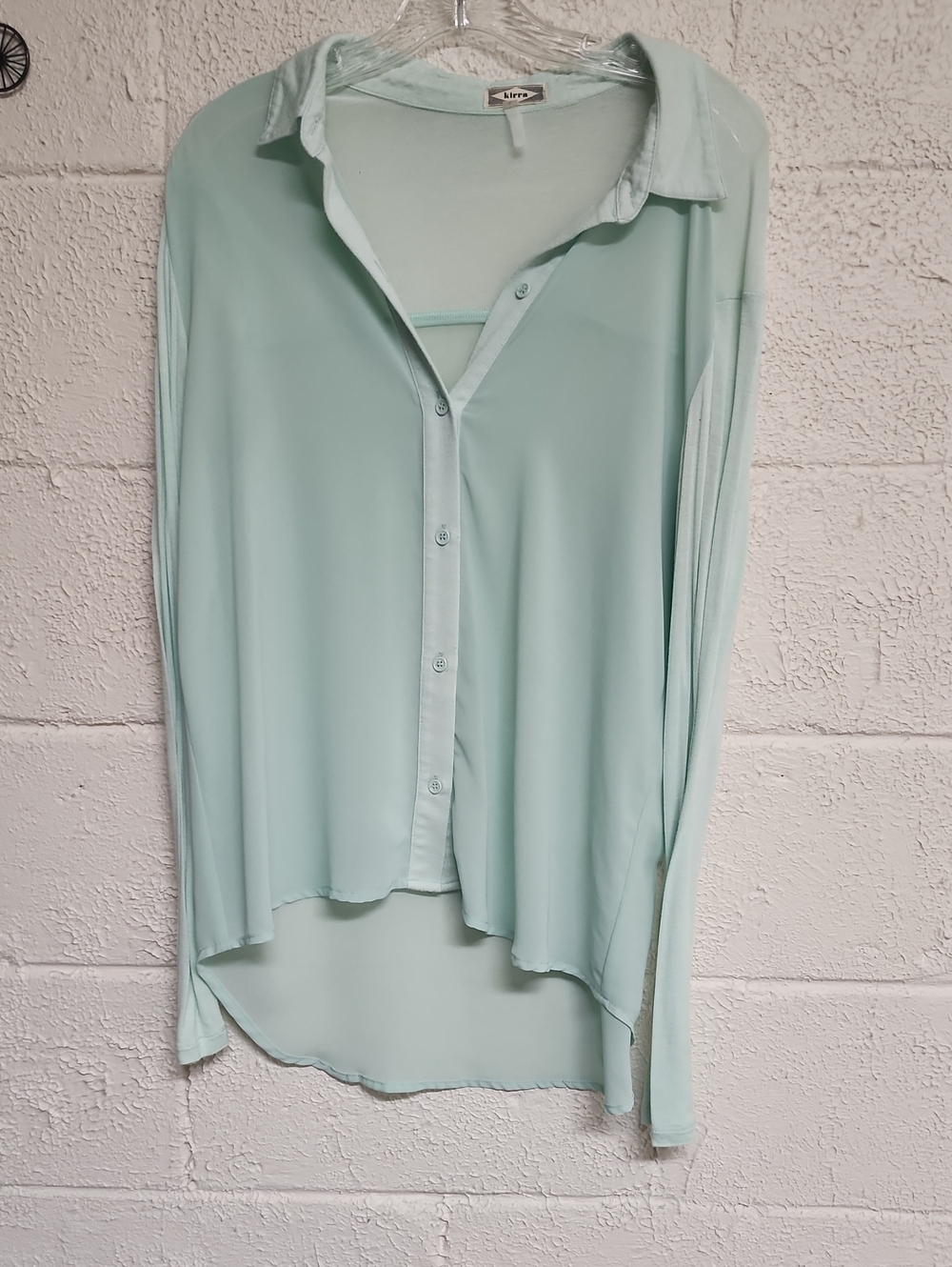 Kirra Mint Green Button-Down Long Sleeve Blouse